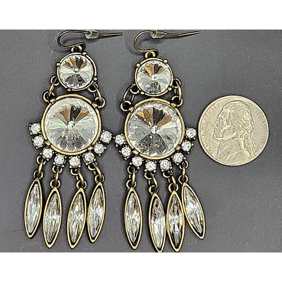 GOLD TONE FACETED CRYSTAL CHANDELIER BOHO DROP EARRINGS - Picture 6 of 7